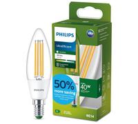 Philips Bombilla LED Filamento Ultraeficiente 2,3W (Eq. 40W) 485 lm 3000K E14 Vela transparente