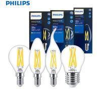 Philips Master cristal LED vela brillo E14 E27 bombilla filamento B35 P45 A60 lámpara transparente DimTone regulable luz interior blanca cálida