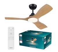 PHILIPS Olas Ventilador de Techo con Luz LED, 3 aspas, Diámetro 107 cm, 2650 Lúmenes, Luz Blanca Ajustable de 3000 K a 6500 K, Regulable al 5%, Mando a Distancia Incluido, Negro/Madera