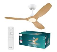 PHILIPS Olas Ventilador de Techo con Luz LED, 3 aspas, Diámetro 132 cm, 2650 Lúmenes, Luz Blanca Ajustable de 3000 K a 6500 K, Regulable al 5%, Mando a Distancia Incluido, Blanco/Madera