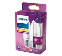Philips Paquete de 2 bombillas LED tipo vela, color blanco cálido de 2700 K, tapa de rosca E27, 6,5 W (equivalente a 48 W), 620 lúmenes, no regulable,