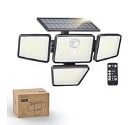 Philips Proyector solar de seguridad exterior, 196 LED con sensor de movimiento PIR, 3 modos, 4 cabezales orientables, proyector de energía solar con mando a distancia, IP65 impermeable - paquete de 1