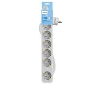 Philips Regletas CHP2164W - Regleta de 6 Enchufes, Cable de 1.5 Metros, Interruptor Principal, Cierre de Seguridad Automático, Indicador LED de Alimentación - Color Blanco