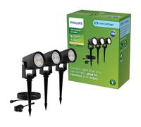 Philips Reuel Foco de Exterior 24 V GardenLink de bajo voltaje, 2700 K, 180 lm, negro, kit de inicio, Pack de 3, enchufe UE