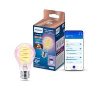Philips Smart Lighting, Bombilla de Filamento LED RGB A60 Inteligente, E27, 470 lm, Color y Blanco Ajustable 2200 K-6500 K, Regulable Baja, Connected by WiZ, Alexa, Google Home, Apple Home