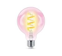 Philips Smart Lighting, Bombilla de Filamento LED RGB G95 Inteligente, E27, 470 lm, Color y Blanco Ajustable 2200 K-6500 K, Regulable Baja, Connected by WiZ, Alexa, Google Home, Apple Home