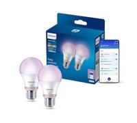 Philips Smart Lighting Bombilla Inteligente, A60, E27, RGB, 2 Uds. | Luz en Color y Blanca Ajustable, 2200 K-6500 K, Smart LED, 806 lm, Regulable Baja, Connected by WiZ, Hogar Inteligente
