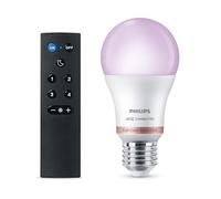 Philips Smart Lighting, Bombilla Inteligente LED RGB A60 con Mando a Distancia, E27, 806 lm, Color y Blanco Ajustable 2200 K-6500 K, Regulación Baja, Connected by WiZ, Alexa, Google Home, Apple Home