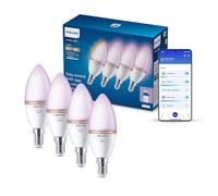 Philips Smart Lighting, Bombilla Inteligente LED RGB C37, E14, 4 ud, 470 lm, Color y Blanco Ajustable 2200 K-6500 K, Regulable Baja, Connected by WiZ, Alexa, Google Home, Apple Home