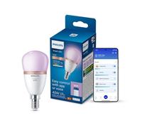Philips Smart Lighting, Bombilla Inteligente LED RGB P45, E14, 470 lm, Color y Blanco Ajustable 2200 K-6500 K, Regulable Baja, Connected by WiZ, Alexa, Google Home, Apple Home