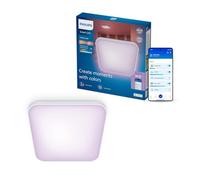 Philips Smart Lighting Plafón LED de Techo, Cuadrado, 29,5 cm | Color y Blanco Ajustable, 2200 K-6500 K, Smart LED, 18 W, 1800 lm, Regulable Bajo, Connected by WiZ, Hogar Inteligente