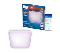 Philips Smart Lighting Plafón LED de Techo, Cuadrado, 37,5 cm | Color y Blanco Ajustable, 2200 K-6500 K, Smart LED, 24 W, 2600 lm, Regulable Bajo, Connected by WiZ, Hogar Inteligente