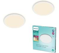 Philips Superslim - Plafón LED de techo para baño, 18W, Luz blanca cálida 2700K, SceneSwitch con 3 niveles de iluminación, Regulable, Protección IP44, Color Blanco, Pack de 2
