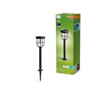 Philips Ultraeficiente: Pedestal Exterior Radii Ultraeficiente, alimentación solar, 1.3W, 3000K, negro, sensor movimiento, resistente a intemperie IP44