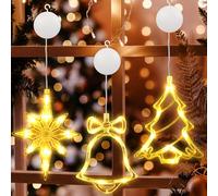 PhilzOps Decoración Navideña: 3 Piezas 10 LED Luces de Hadas para Ventana, Blanco Cálido, Batería, Árbol de Navidad, Campana y Estrella del Norte - Cortina Luminosa para Interior y Exterior