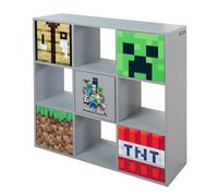 phoenix group Minecraft - Estantería 3x3 con Puertas y Compartimentos Abiertos, Color Gris