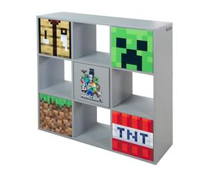 phoenix group Minecraft - Estantería 3x3 con Puertas y Compartimentos Abiertos, Color Gris