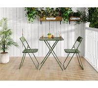 phosir Juego de 3 piezas plegable de acero con recubrimiento en polvo, resistente a la intemperie, con mesa y 2 sillas, para balcón, terraza y jardín, ahorra espacio, color verde