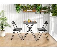 phosir Juego de 3 piezas plegable de acero con recubrimiento en polvo, resistente a la intemperie, con mesa y 2 sillas, para balcón, terraza y jardín, ahorra espacio, color negro