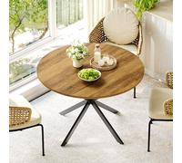 phosir Mesa de comedor redonda Ø120 x 76 cm para 4-6 personas Retro Marrón Negro, Mesa de comedor con patas en X, estilo campesino para salón, oficina en casa