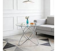 phosir Mesa de comedor redonda de cristal templado de 80 cm para 2-4 personas con patas de metal cromado, ahorro de espacio, cromo