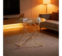 phosir Mesa de comedor redonda de cristal templado de 80 cm para 2-4 personas con patas de metal doradas, ahorro de espacio, color dorado