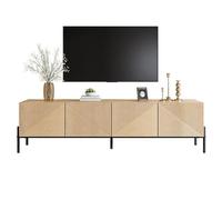 phosir Mueble bajo de 163,5 x 40 x 45 cm - 4 puertas con push-to-open, diseño geométrico 3D, aspecto de madera, estante ancho, patas metálicas negras, mueble bajo para TV, aparador de TV