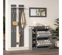 phosir Perchero de pared gris antracita con espejo, zapatero y 8 estantes ajustables. Espacio para 12 pares de zapatos, perfecto para pasillos y pasillos estrechos