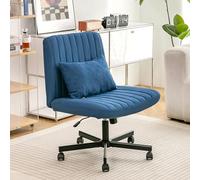 phosir Silla de oficina sin reposabrazos regulable en altura, ergonómica con ruedas silenciosas y cojín acolchado, tela azul, para oficina en casa y sala de estar