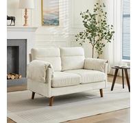 phosir Sofá de 2 plazas beige con funda de chenilla y cojines rellenos, diseño vintage con patas de madera artificial, ahorra espacio para salón y apartamento
