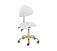 Physa Taburete con Ruedas Regulable en Altura 51-65 cm Giratoria 360° para hasta 150 kg en Blanco y Dorado Taburete para estética