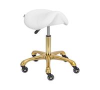 physa Taburete de Estética con Ajuste de Altura 55-70 cm para hasta 150 kg Blanco y Dorado Taburete de oficina tipo silla de montar Taburete pony Taburete de estética con ruedas