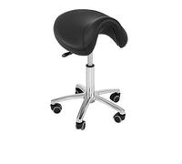 Physa Taburete de peluquería - 500-640 mm - 150 kg - Negro, ergonómico Asiento en Forma de Silla de Montar para Comodidad y Postura erguida, Funda Lavable de Cuero Artificial, diseño clásico