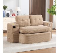Piaenon Sofá cama 2 en 1 de pana con función de tumbona, color caqui | Cómodo sillón reclinable de pana con respaldo alto, asiento profundo y práctico portavasos.