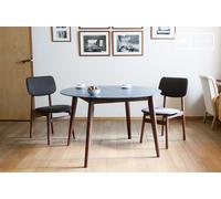 PIB Mesa redonda extensible, madera marrón, 4 personas, dim: 120x120x75cm, estilo escandinavo, superficie de madera con acabado azul