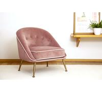 PIB Sillón escandinavo de terciopelo rosa, 1 asiento, 77x80x76cm, estilo vintage confort, ideal para salón, relax con estilo