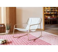 PIB Sillón mecedora de tela blanca, giratorio, estilo escandinavo, 62x87x67cm, inspirado en los años 60, latón cepillado,