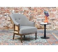 PIB Sillón redondo de tela gris, 1 asiento, estilo escandinavo, dim: 73x84x88cm, lienzo de yute, madera maciza cepillada,