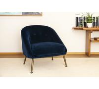 PIB Sillón vintage de terciopelo azul noche, 1 asiento, estilo escandinavo, dim: 77x80x76cm, patas de latón dorado, años 50,