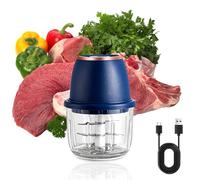 Picadora de cebolla, picadora de cocina, 350 ml, 6 cuchillas de acero inoxidable, con cable de carga tipo C para cocina casera y acampadas, apta para picar carne, cebolla y pimientos (azul)
