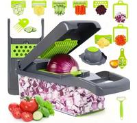 Picadora de verduras multifuncional con mango, rejilla de alimentos, picadora de alimentos, rebanador de verduras, corte 14/16 en 1, artículos de Cocina 14 in 1 grey