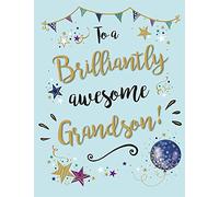 Piccadilly Greetings Group Ltd Gold Dust - Tarjeta de cumpleaños con texto en inglés "To A Brillinatly Awesome Grandson", color verde, 8 x 6