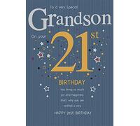 Piccadilly Greetings Group Ltd Impresionante tarjeta de felicitación de cumpleaños número 21, azul, 25,4 x 17,8 cm, con texto en inglés "A very special grandson on your 21st Birthday"