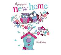 Piccadilly Greetings Group Ltd Maravillosa tarjeta de felicitación de búhos coloridos y casa de pájaros, disfruta de tu nuevo hogar, 7 x 5 pulgadas