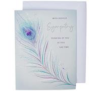 Piccadilly Greetings Group Ltd Tarjeta de condolencias más profundas, con plumas, pensando en ti, color blanco, 8 x 6 pulgadas