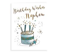 Piccadilly Greetings Koko Designs K70035 - Tarjeta de felicitación de cumpleaños contemporánea para sobrino, 8 x 6 pulgadas, plateada, gris, negro y marrón