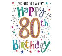Piccadilly Greetings Modern Milestone Age - Tarjeta de felicitación de cumpleaños 80 - Regal Publishing, naranja, gris, rosa, verde, 8 x 6 pulgadas