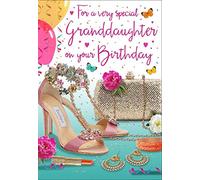 Piccadilly Greetings Regal Publishing C80159 - Tarjeta de cumpleaños para nieta (22,86 x 15,24 cm), color rosa, verde, marrón y melocotón
