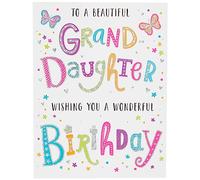 Piccadilly Greetings Regal Publishing C80661 - Tarjeta de cumpleaños moderna para nieta, 8 x 6 pulgadas, gris, rosa, rojo, azul, roble