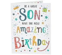 Piccadilly Greetings Regal Publishing - Tarjeta de cumpleaños moderna para hijo, verde, negro, gris, naranja, blanco, 8 x 6 pulgadas